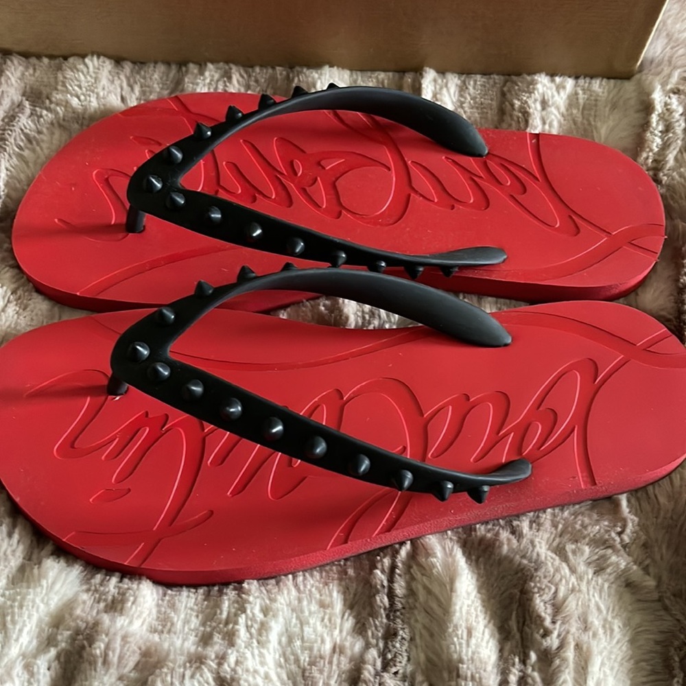 Christian Louboutin Red and Black Sandals - Picture 3 of 5